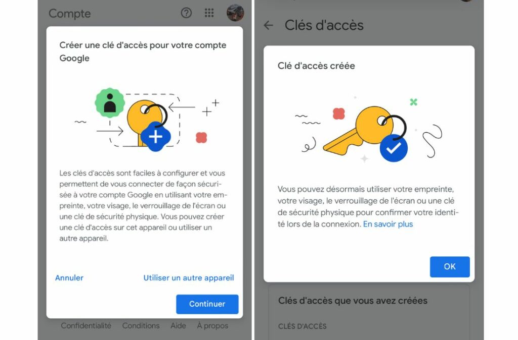 Configurer une clé d'accès (passkey) sur votre compte Google 