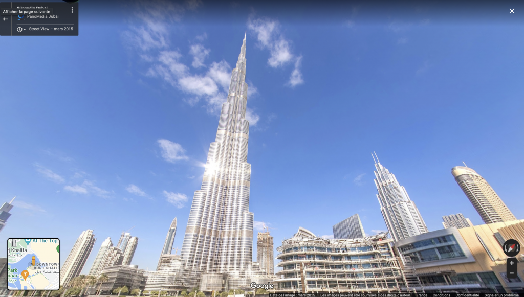 Vue sur la tour Burj Khalifa en Google Street View. Photo : Google.