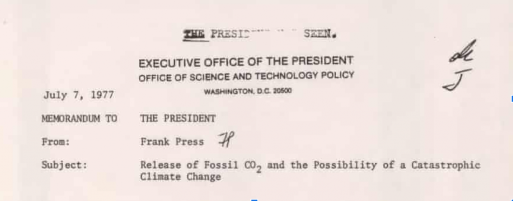 Extrait de la note de Frank Press. Cliquez pour la voir en intégralité. Photo : Office of the President of the USA.