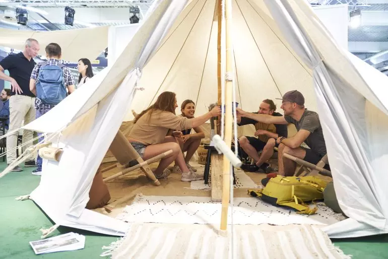 Ce concept pourrait bien devenir la toute première tente compostable du marché. Photo :  Munich Trade Fairs Ltd.