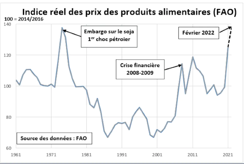 L'indice réel des produits alimentaires (FAO). C. de Perthuis, CC BY-NC-ND