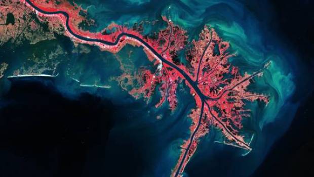 L'énergie osmotique est générée naturellement, ici par le Delta du Mississippi. Photo : European Space Agency